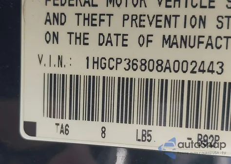 2008 Honda Accord 3.5 Ex-L из США, поврежденный, VIN 1HGCP36808A002443